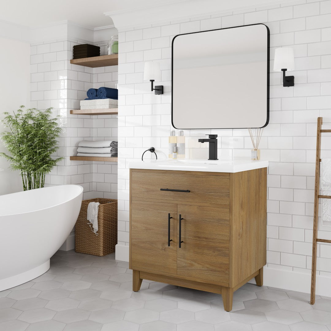 Graham 30 in. Oak Single Sink Bath Vanity with Porcelain Top and Integrated Sink