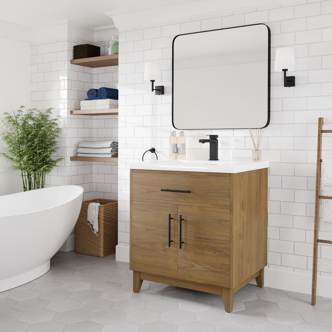 Graham 30 in. Oak Single Sink Bath Vanity with Porcelain Top and Integrated Sink - Bathroom Vanity by Eviva