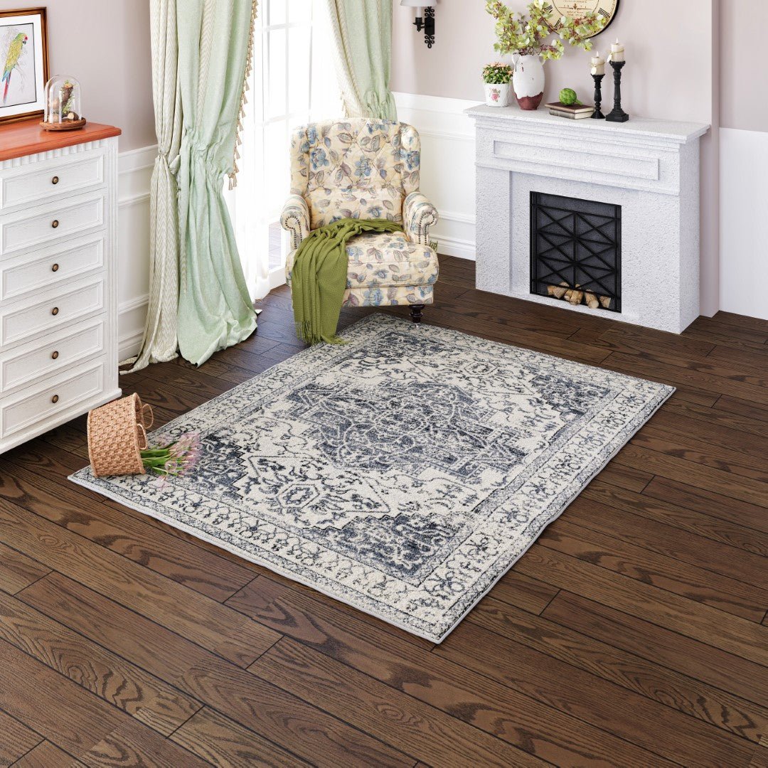 Eviva Venus 3' x 5' Geometric Blue/Cream Rug - Rug by Eviva