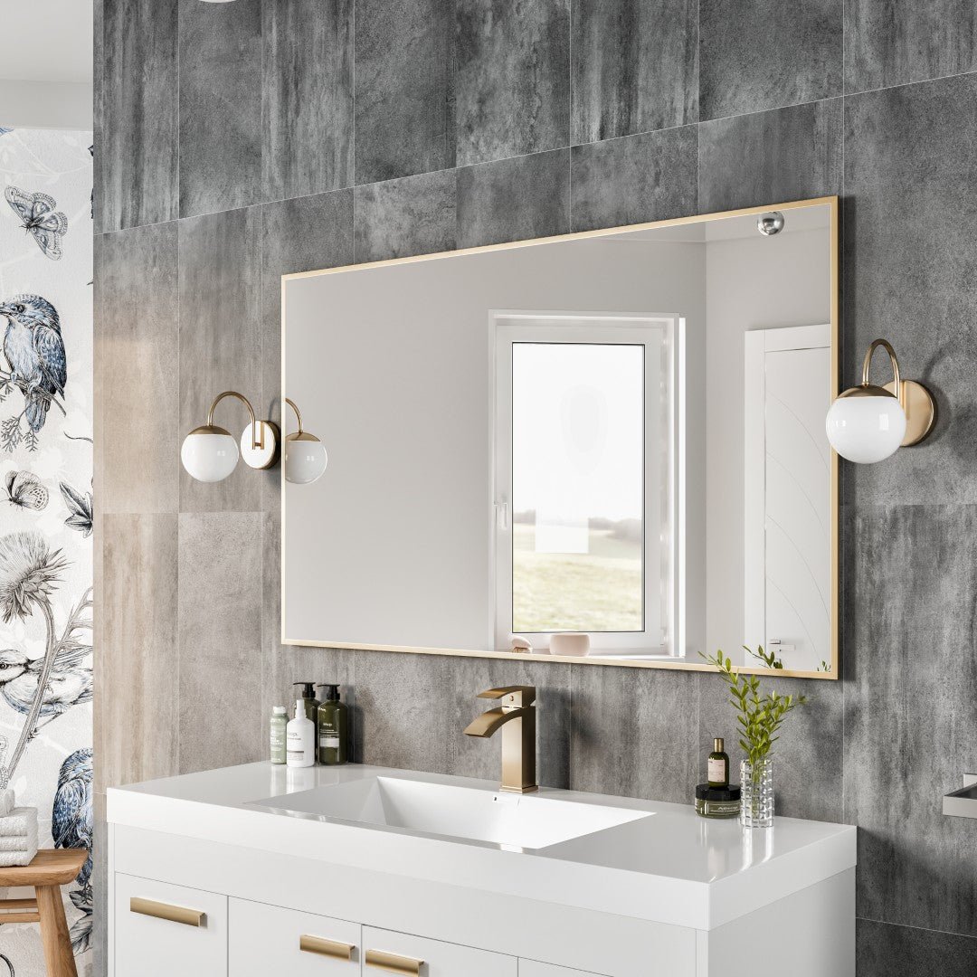 Eviva Aureline 48" x 30" Rectangular Gold Stainless Steel Framed Mirror - Mirror by Eviva
