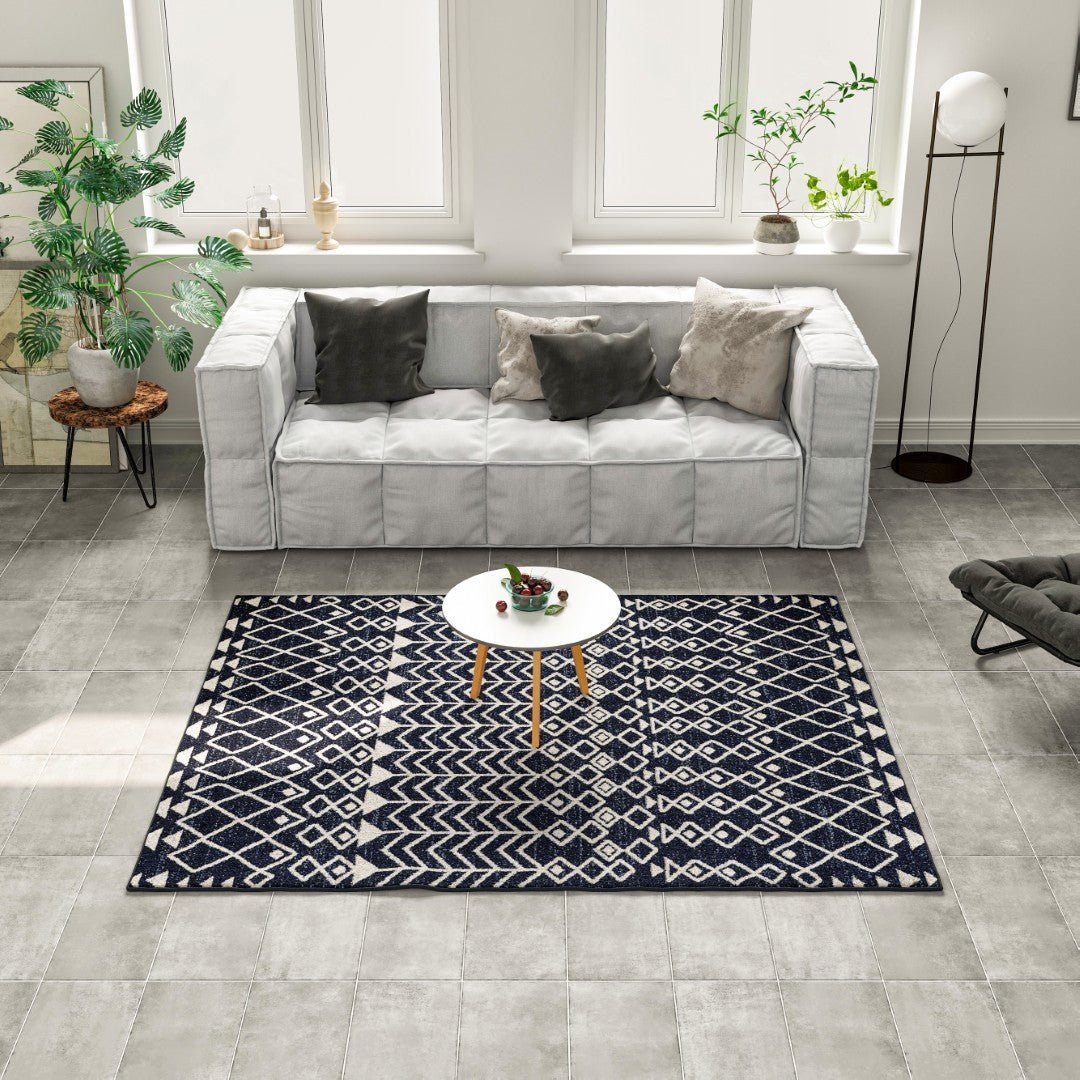 Eviva Loops 5' x 7' Ikat Blue/Cream Rug - Rug by Eviva