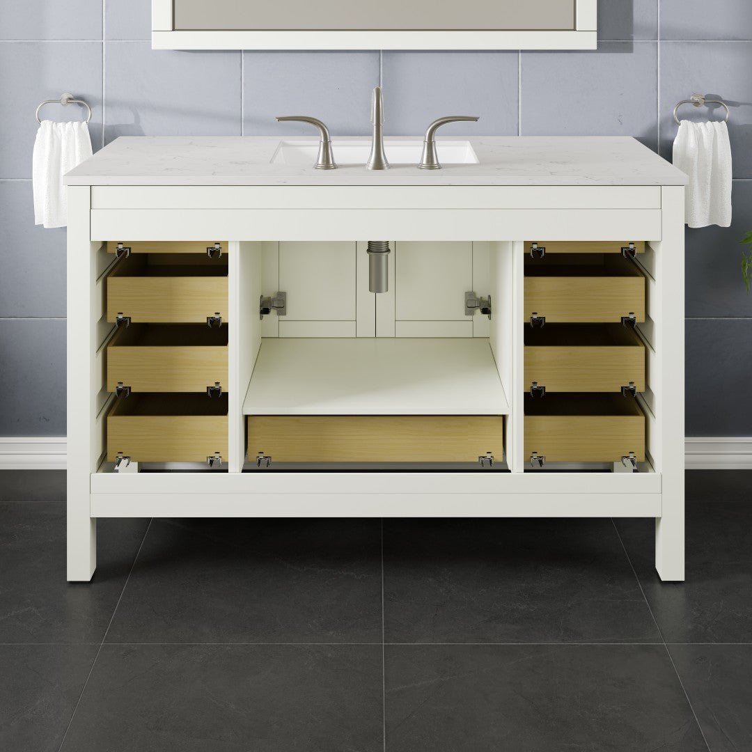 Aberdeen 54 in. White Single Sink Bath Vanity with Carrara Quartz Top and Undermount Porcelain Sink - Bathroom Vanity by Eviva