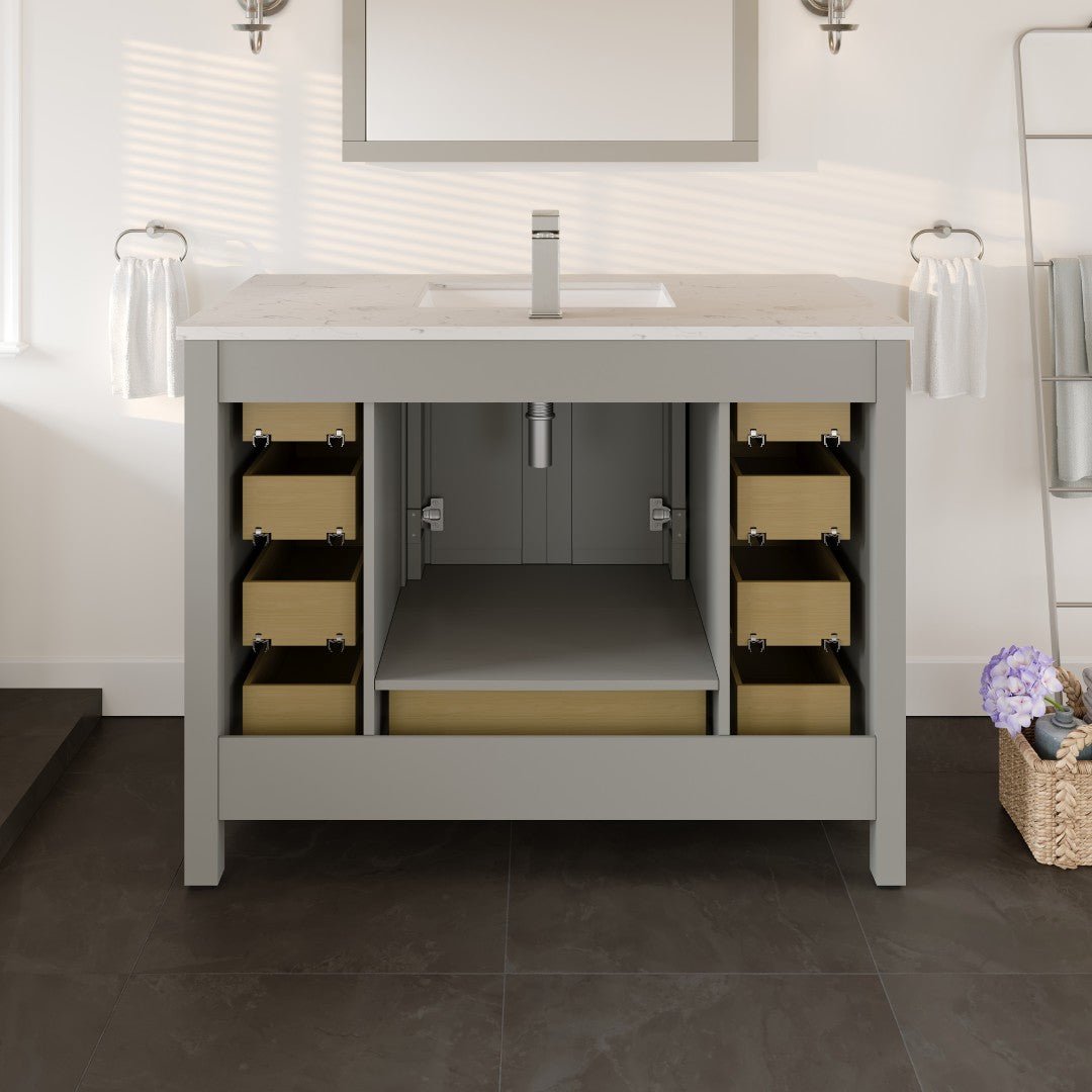 London 42 in. Gray Single Sink Bath Vanity with Carrara Quartz Top and Undermount Porcelain Sink - Bathroom Vanity by Eviva