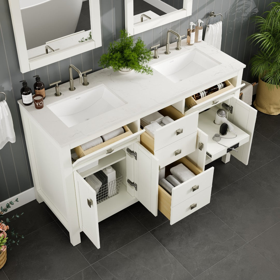 Artemis 72 in. White Double Sink Bath Vanity with Engineered Top and Undermount Porcelain Sinks