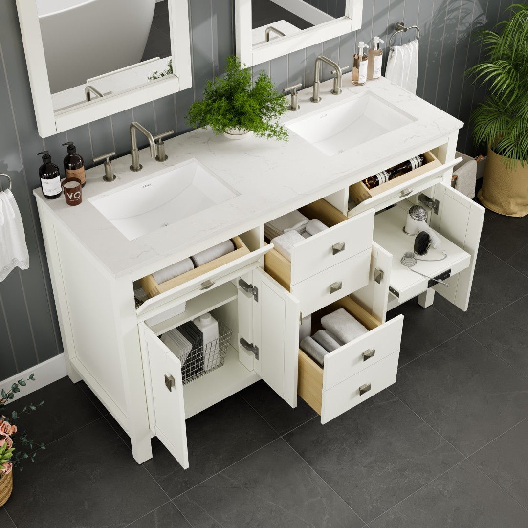 Artemis 72 in. White Double Sink Bath Vanity with Engineered Top and Undermount Porcelain Sinks - Bathroom Vanity by Eviva