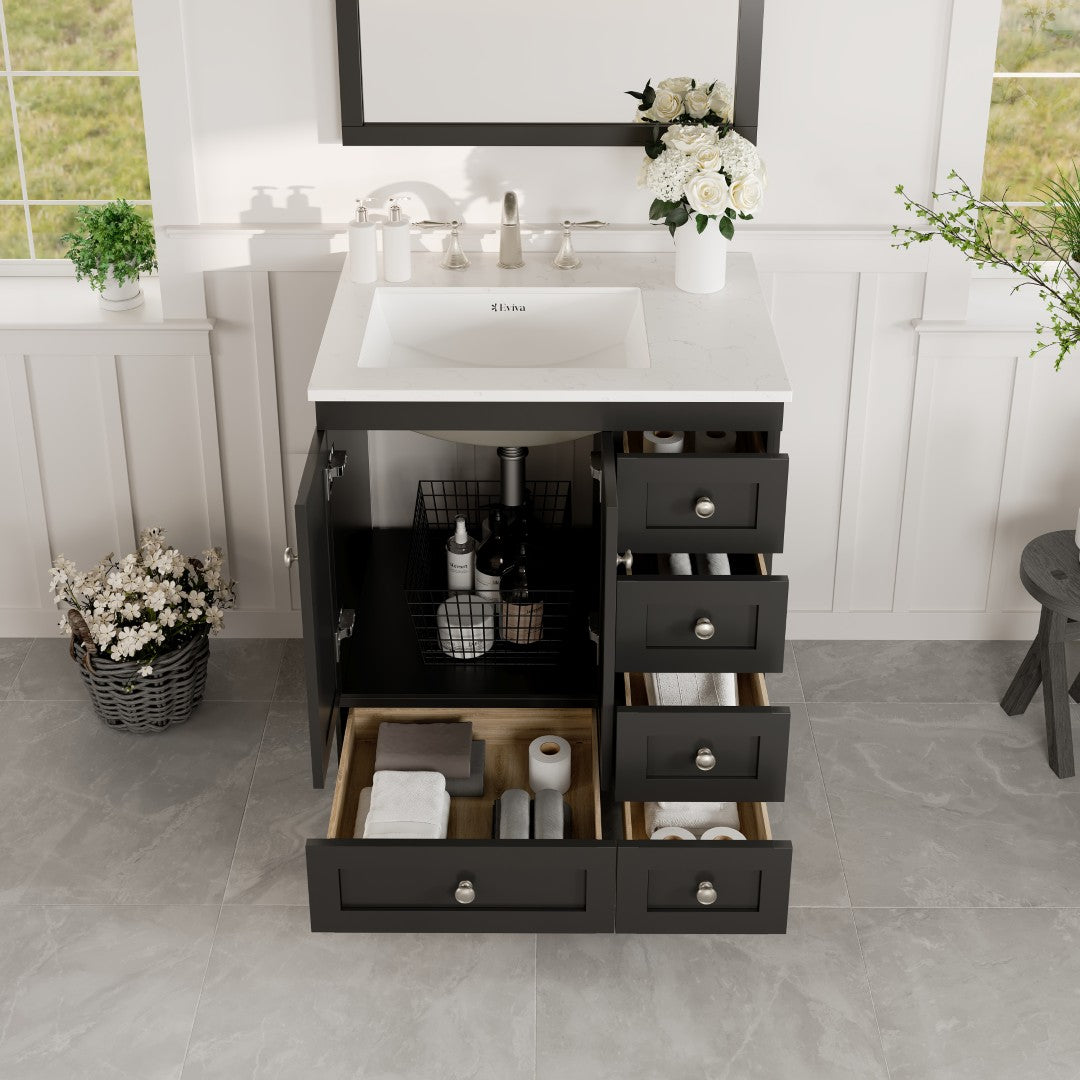 Acclaim 28 in. Espresso Single Sink Bath Vanity with Carrara Quartz Top and Undermount Porcelain Sink
