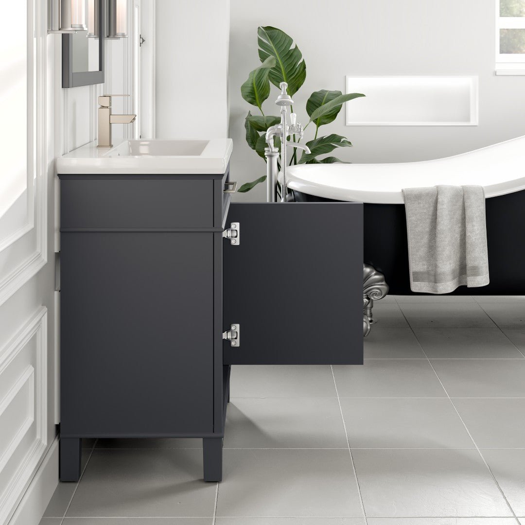 Garci 24 in. Dark Gray Single Sink Bath Vanity with Porcelain Top and Integrated Sink - Bathroom Vanity by Eviva
