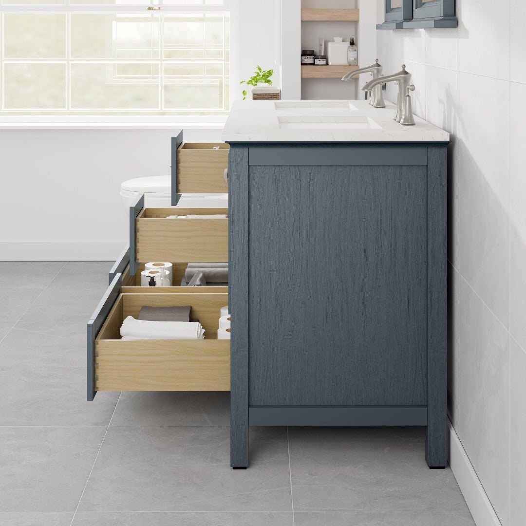Britney 48 in. Ash Blue Double Sink Bath Vanity with Carrara Quartz Top and Undermount Porcelain Sinks - Bathroom Vanity by Eviva