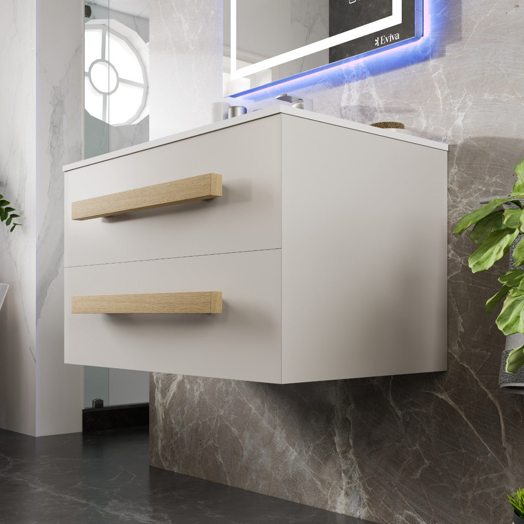 Element 32 in. White Wall Mount Single Sink Bath Vanity with Solid Surface Top and Integrated Sink