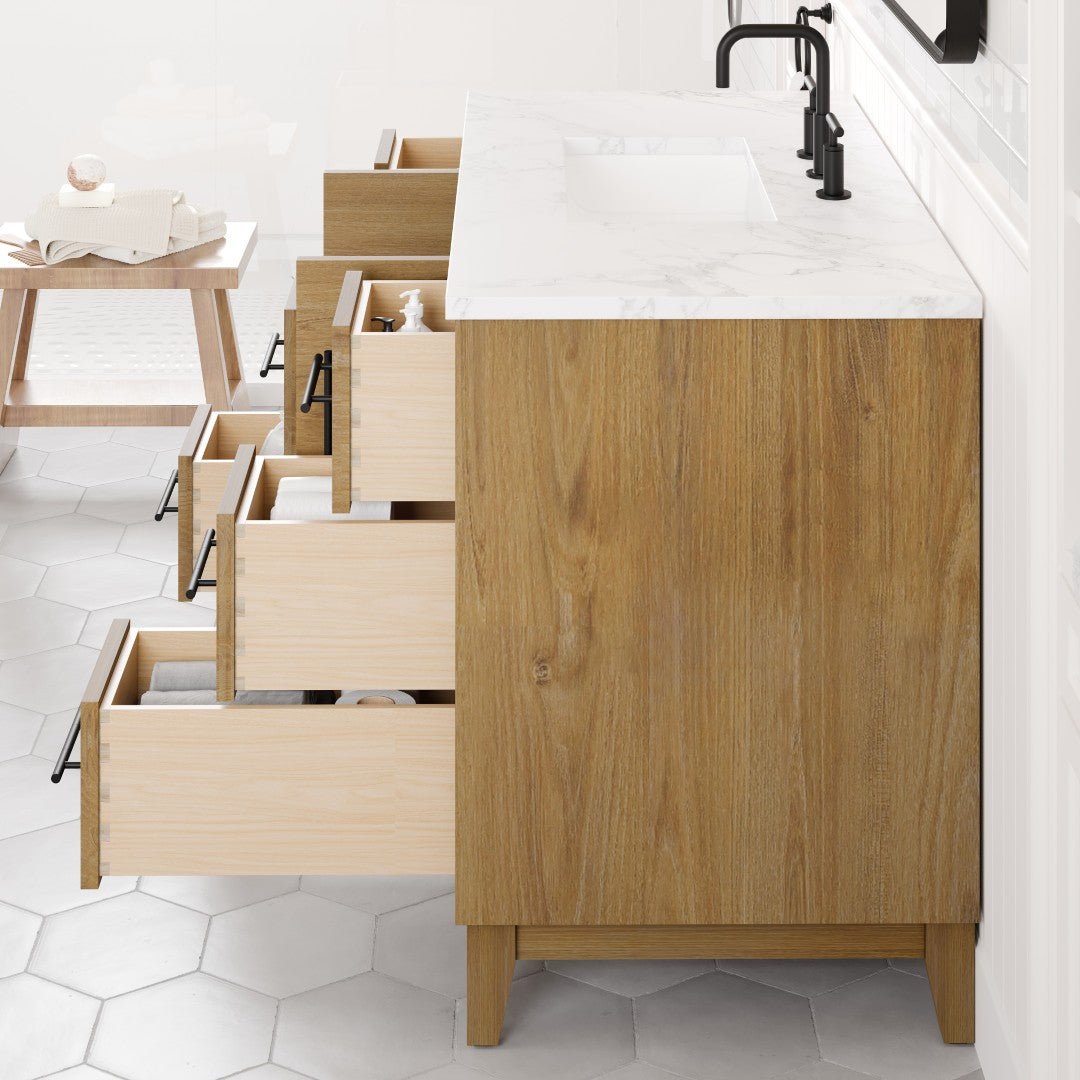 Graham 42 in. Oak Single Sink Bath Vanity with Arabescato Engineered Stone Top and Undermount Porcelain Sink - Bathroom Vanity by Eviva