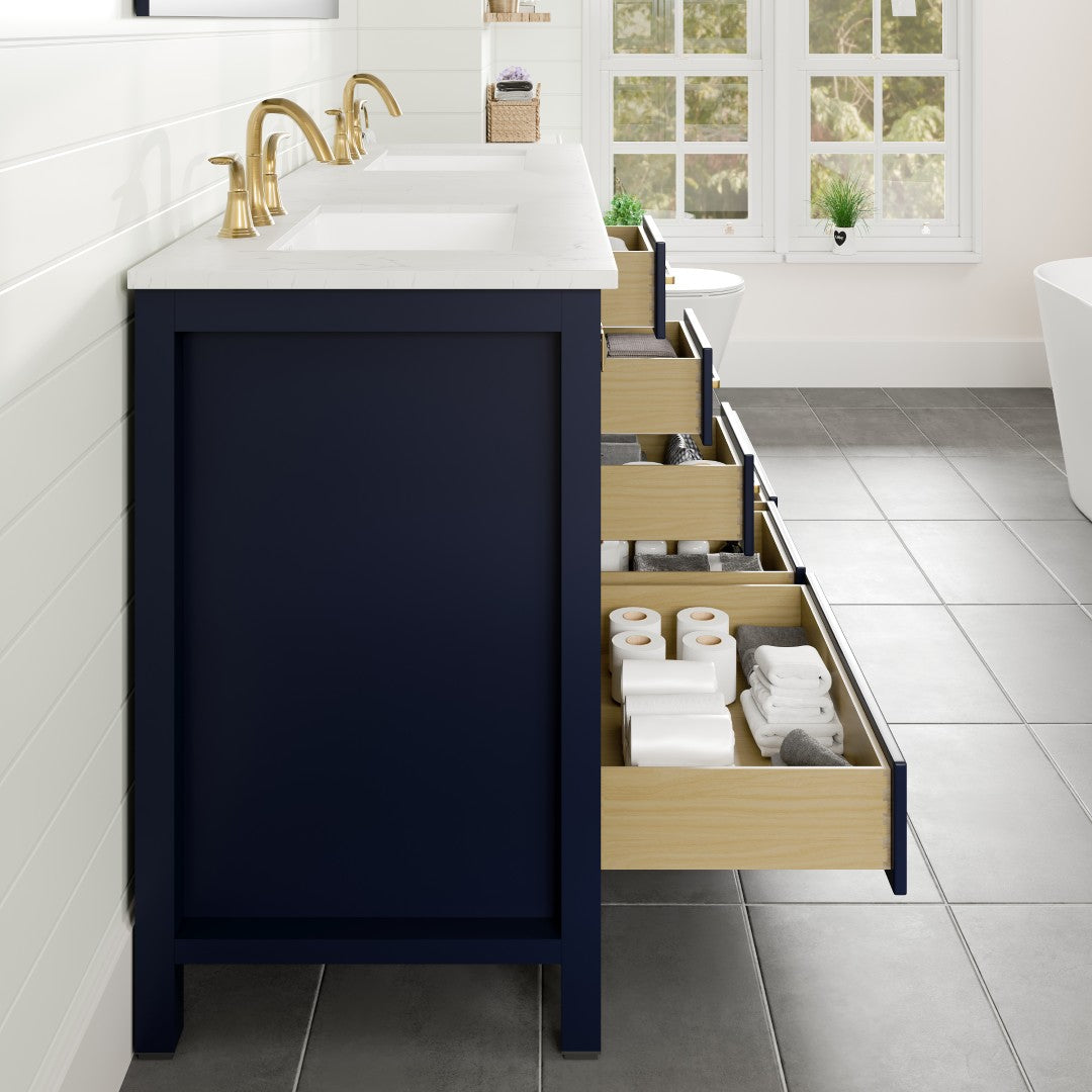Aberdeen 78 in. Blue Double Sink Bath Vanity with Carrara Quartz Top and Undermount Porcelain Sinks