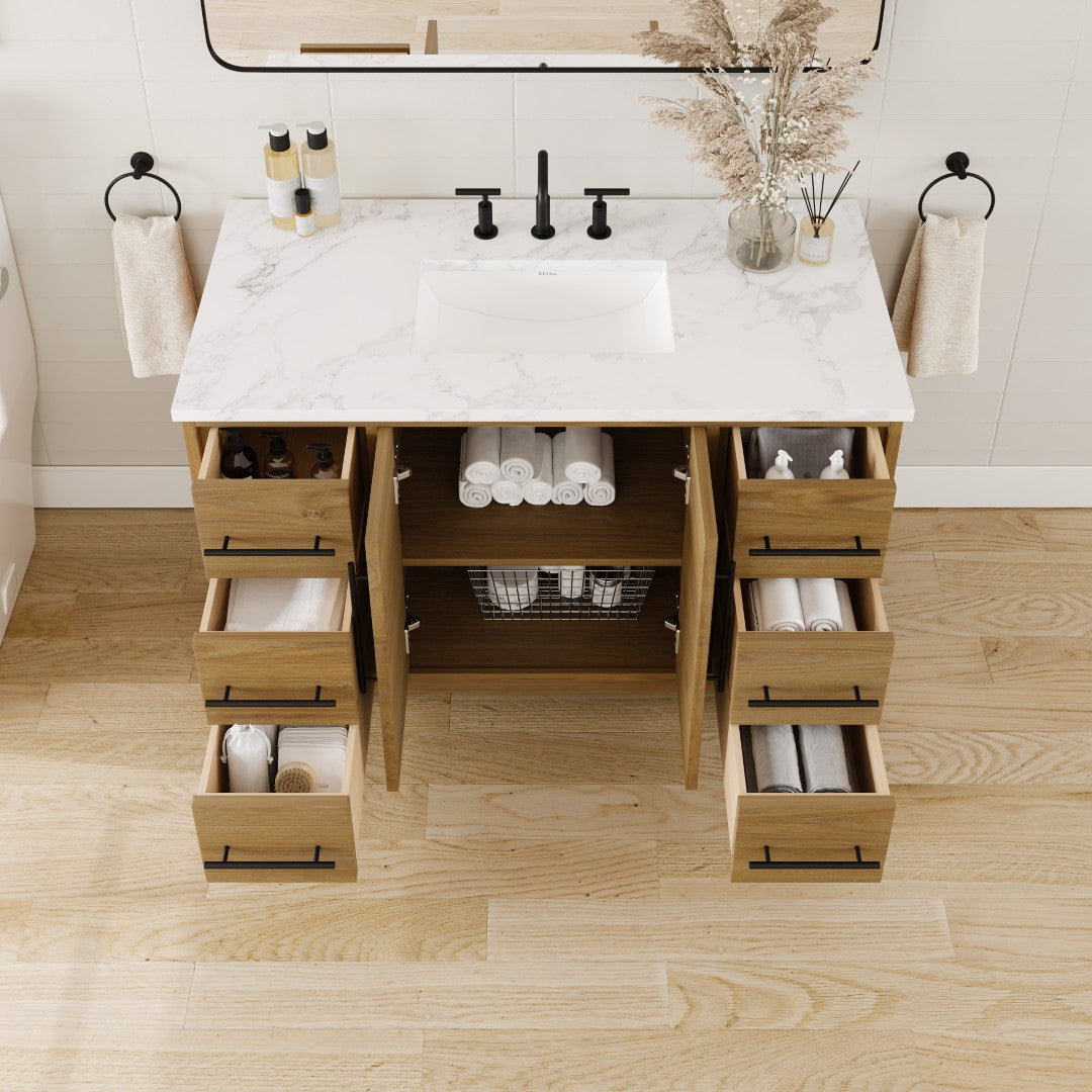 Graham 48 in. Oak Single Sink Bath Vanity with Arabescato Engineered Stone Top and Undermount Porcelain Sink
