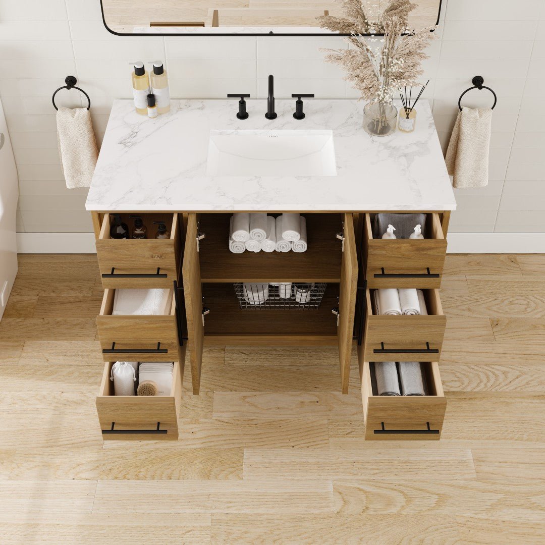 Graham 48 in. Oak Single Sink Bath Vanity with Arabescato Engineered Stone Top and Undermount Porcelain Sink - Bathroom Vanity by Eviva