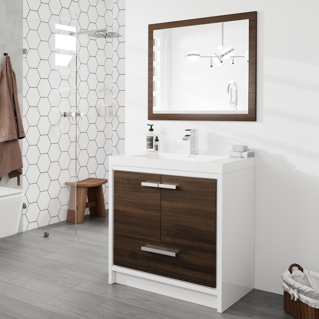 Eviva Sun 30" x 36" Rectangular Gray Oak Wooden Framed Mirror
