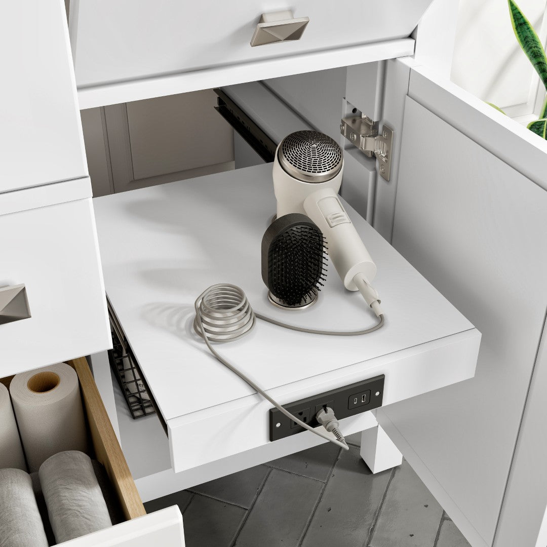 Artemis 44 in. White Double Sink Bath Vanity with Engineered Top and Undermount Porcelain Sinks