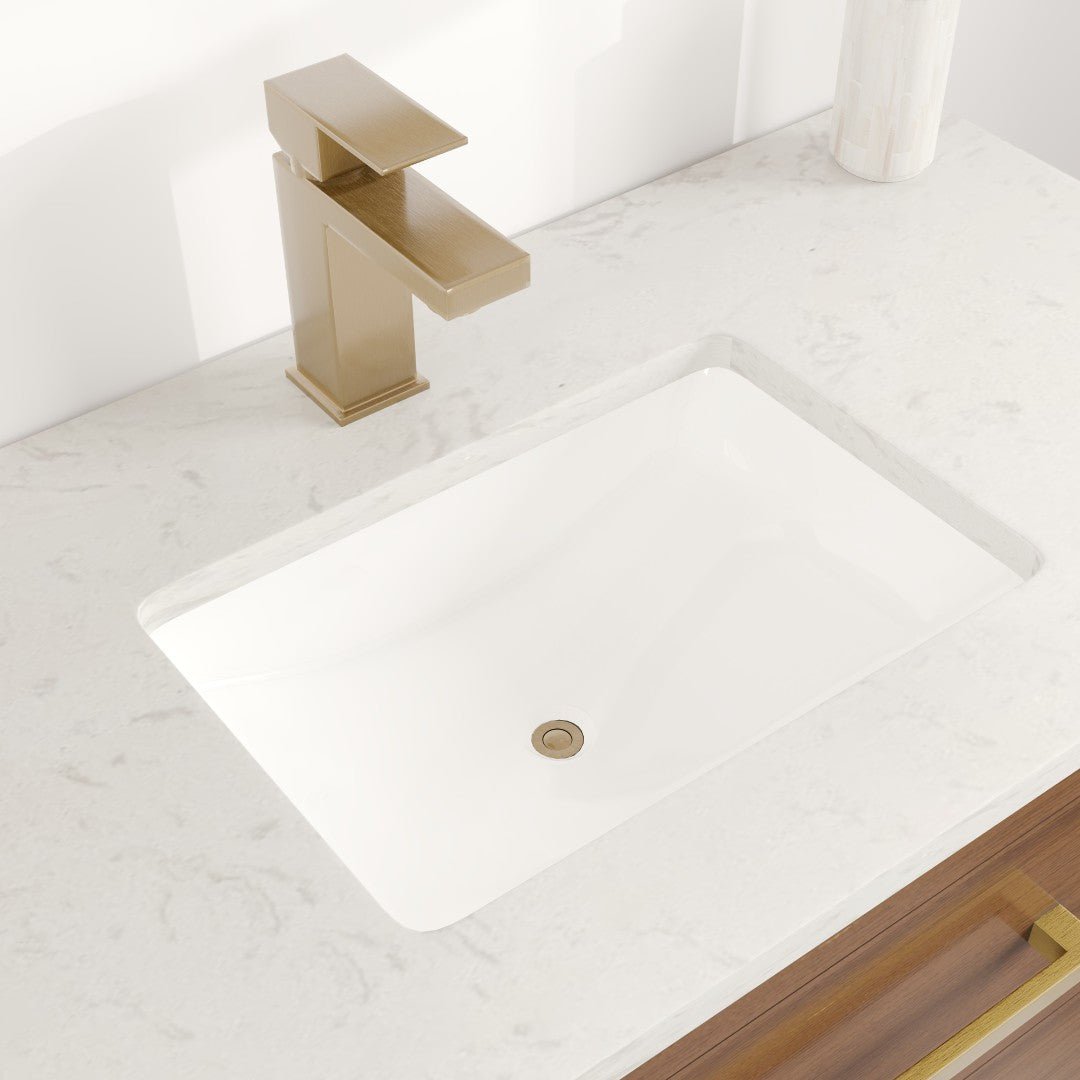 Curio 36 in. Walnut Single Sink Bath Vanity with Carrara Quartz Top and Undermount Porcelain Sink - Bathroom Vanity by Eviva