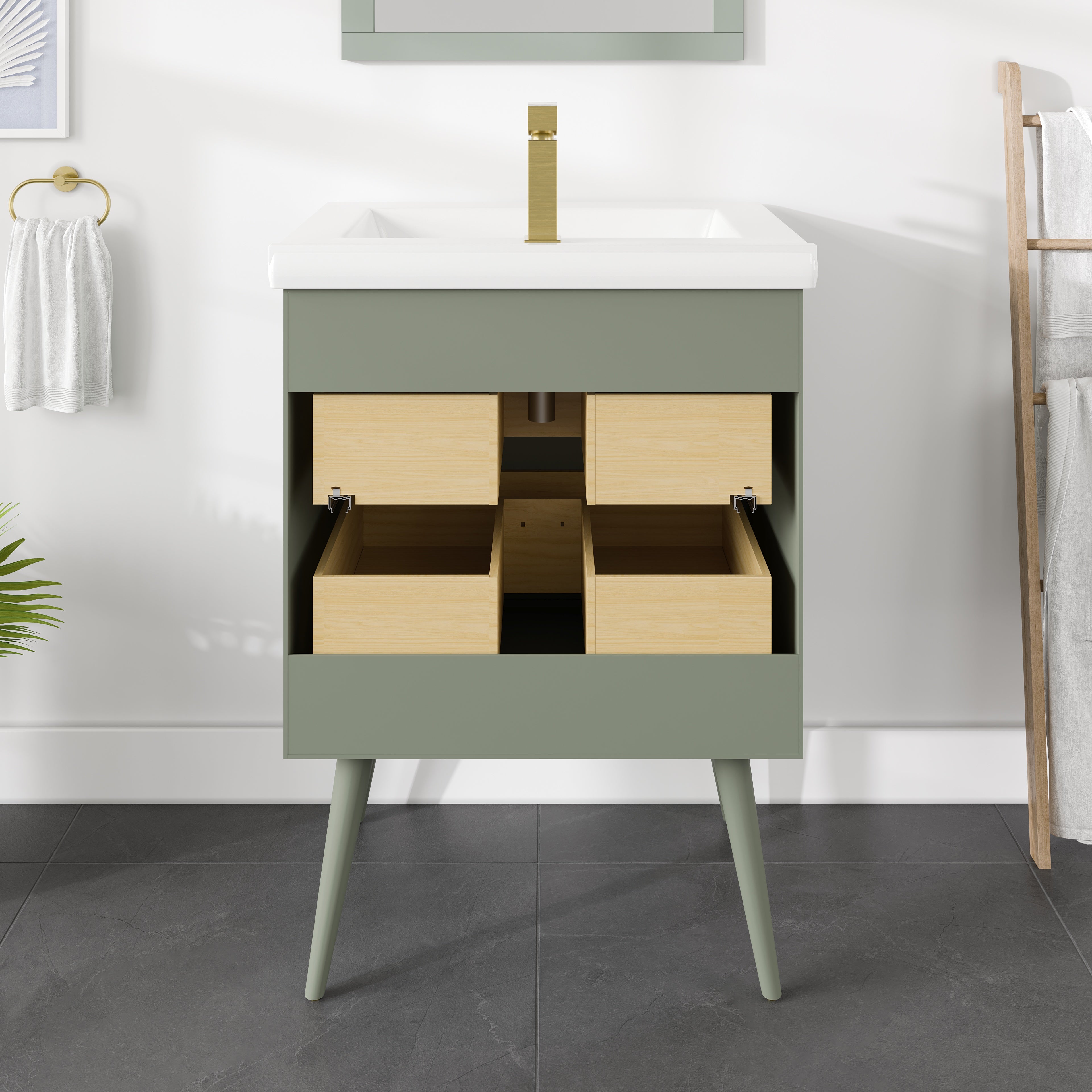 Seoul 24 in. Vintage Green Single Sink Bath Vanity with Porcelain Top and Integrated Sink