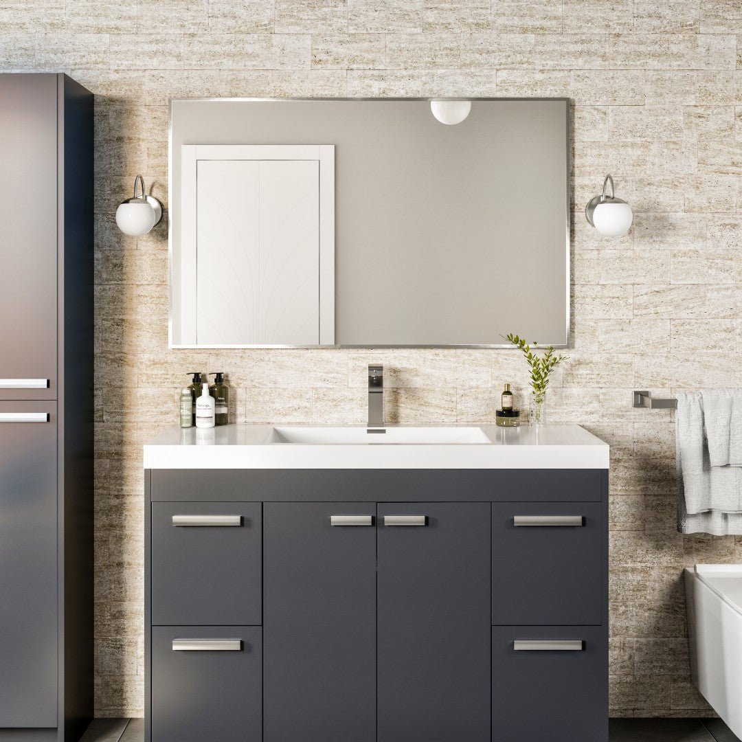 Eviva Sax 48" x 30" Rectangular Chrome Metal Framed Mirror - Mirror by Eviva