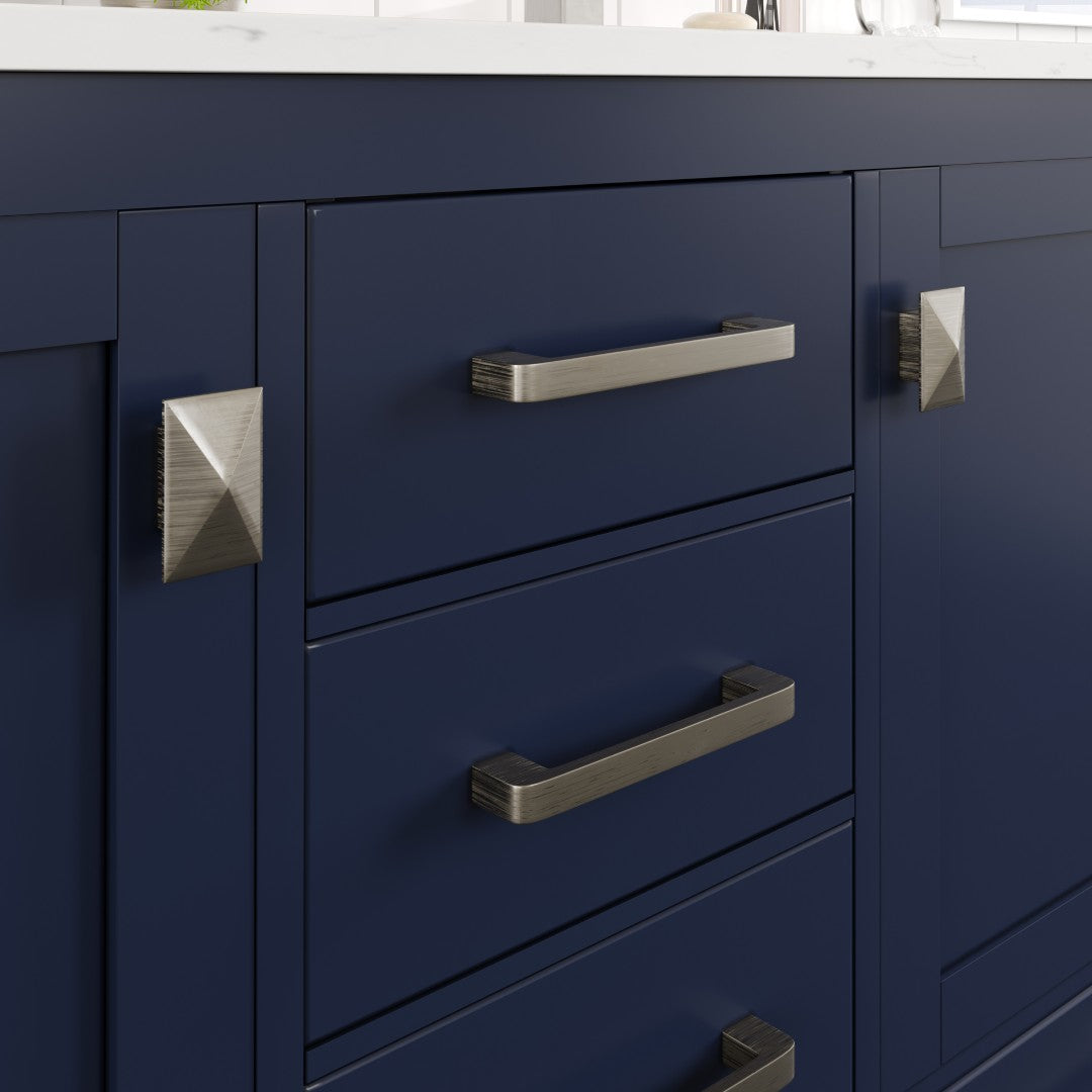 London 54 in. Blue Double Sink Bath Vanity with Carrara Quartz Top and Undermount Porcelain Sinks