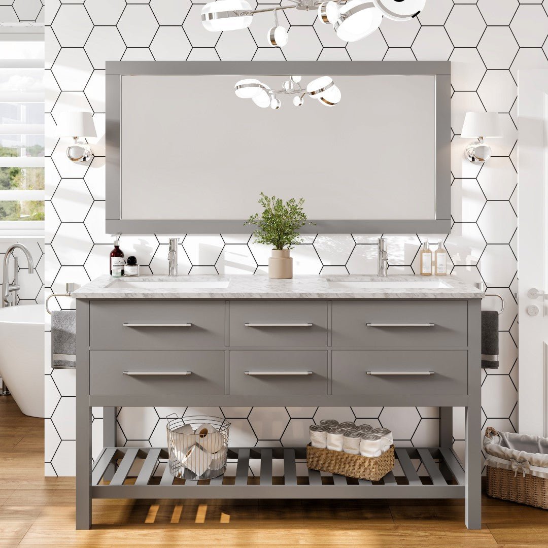 Eviva Aberdeen 60" x 30" Rectangular Gray Wooden Framed Mirror - Mirror by Eviva