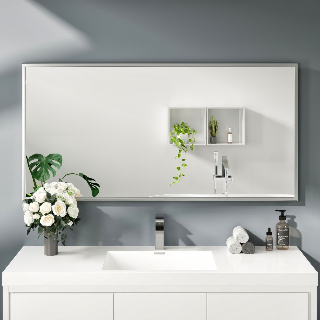 Eviva Vista 60" x 30" Rectangular Brushed Nickel Metal Framed Mirror