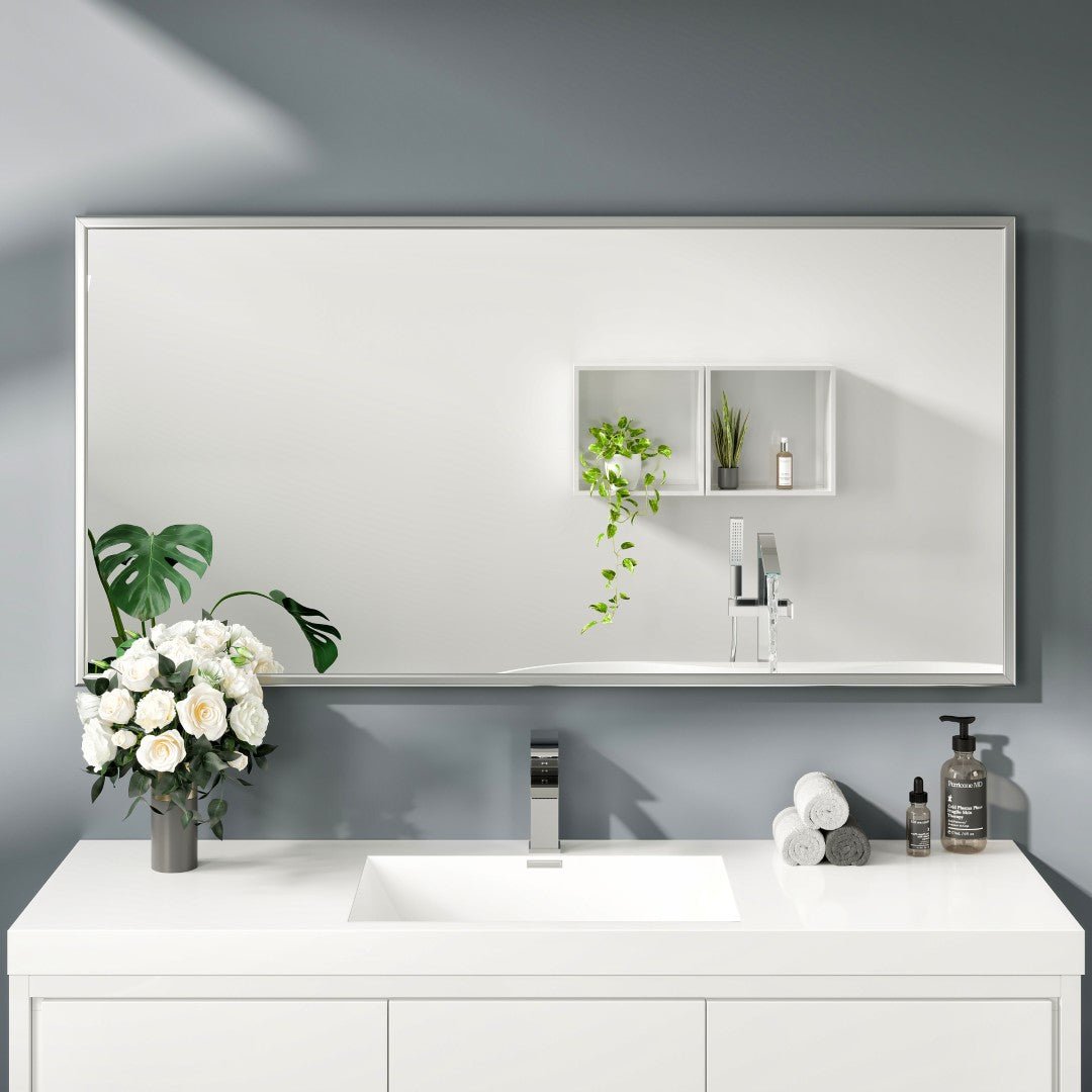 Eviva Vista 60" x 30" Rectangular Brushed Nickel Metal Framed Mirror - Mirror by Eviva