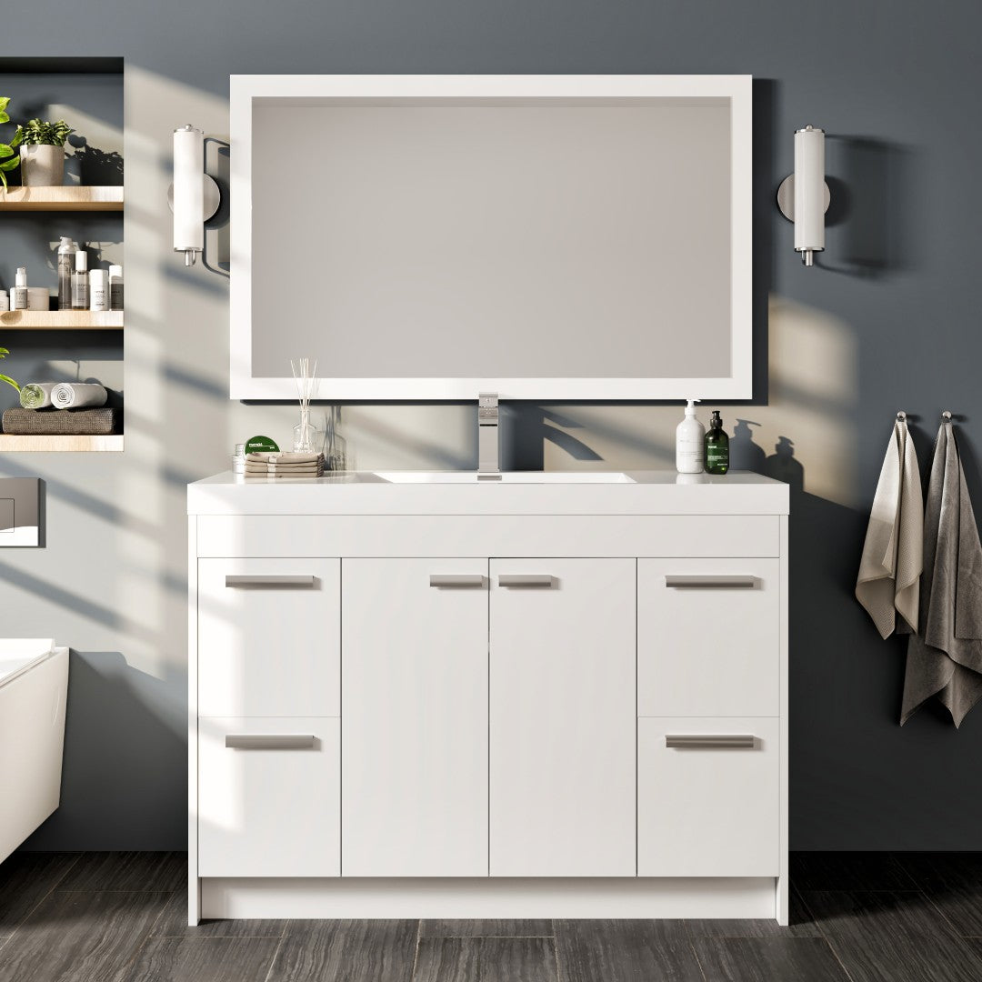 Eviva Sun 48" x 30" Rectangular White Wooden Framed Mirror