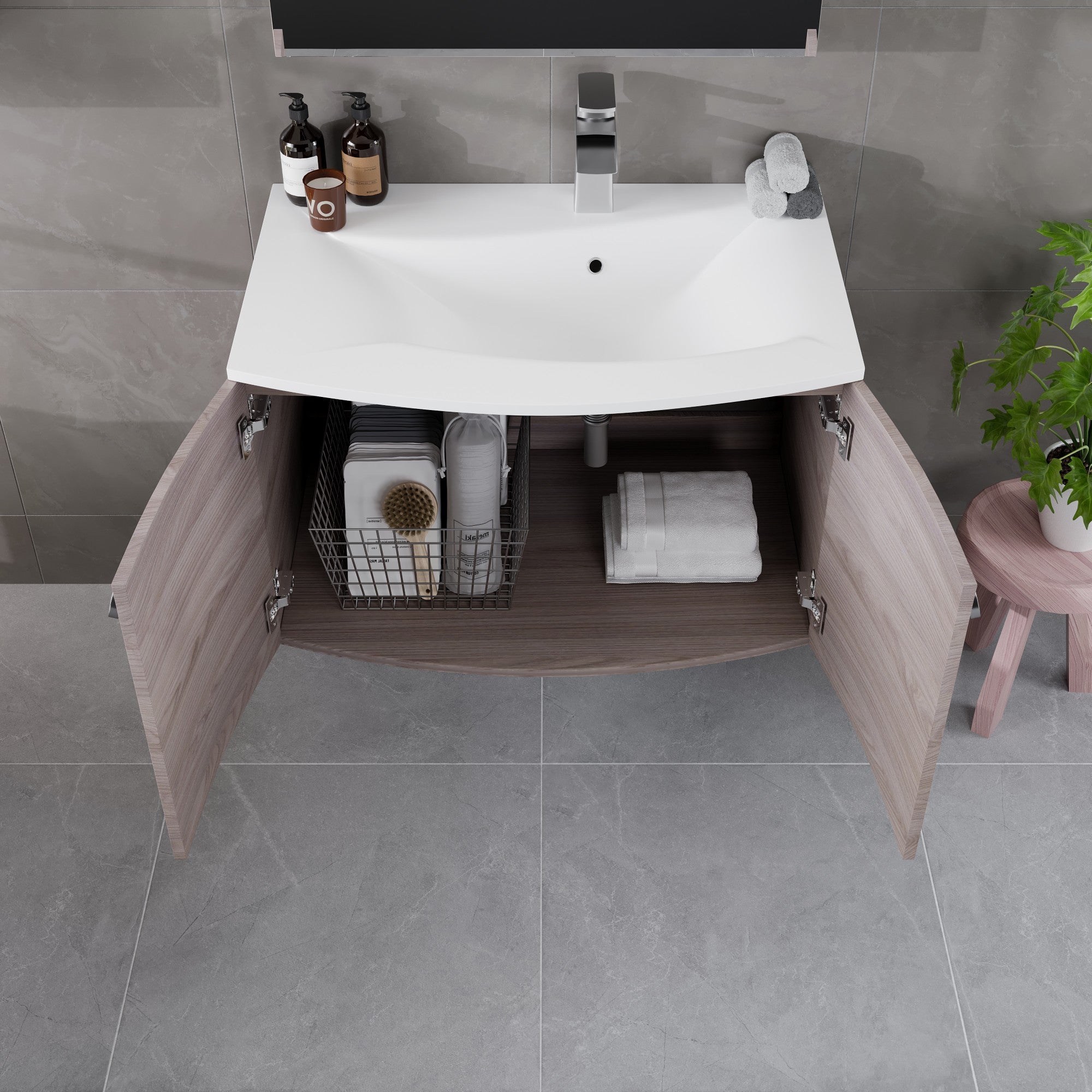 Romina 28 in. Gray Oak Wall Mount Single Sink Bath Vanity with Acrylic Top and Integrated Sink