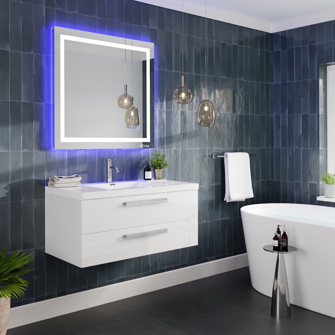 Surf 36 in. White Wall Mount Single Sink Bath Vanity with Acrylic Top and Integrated Sink - Bathroom Vanity by Eviva