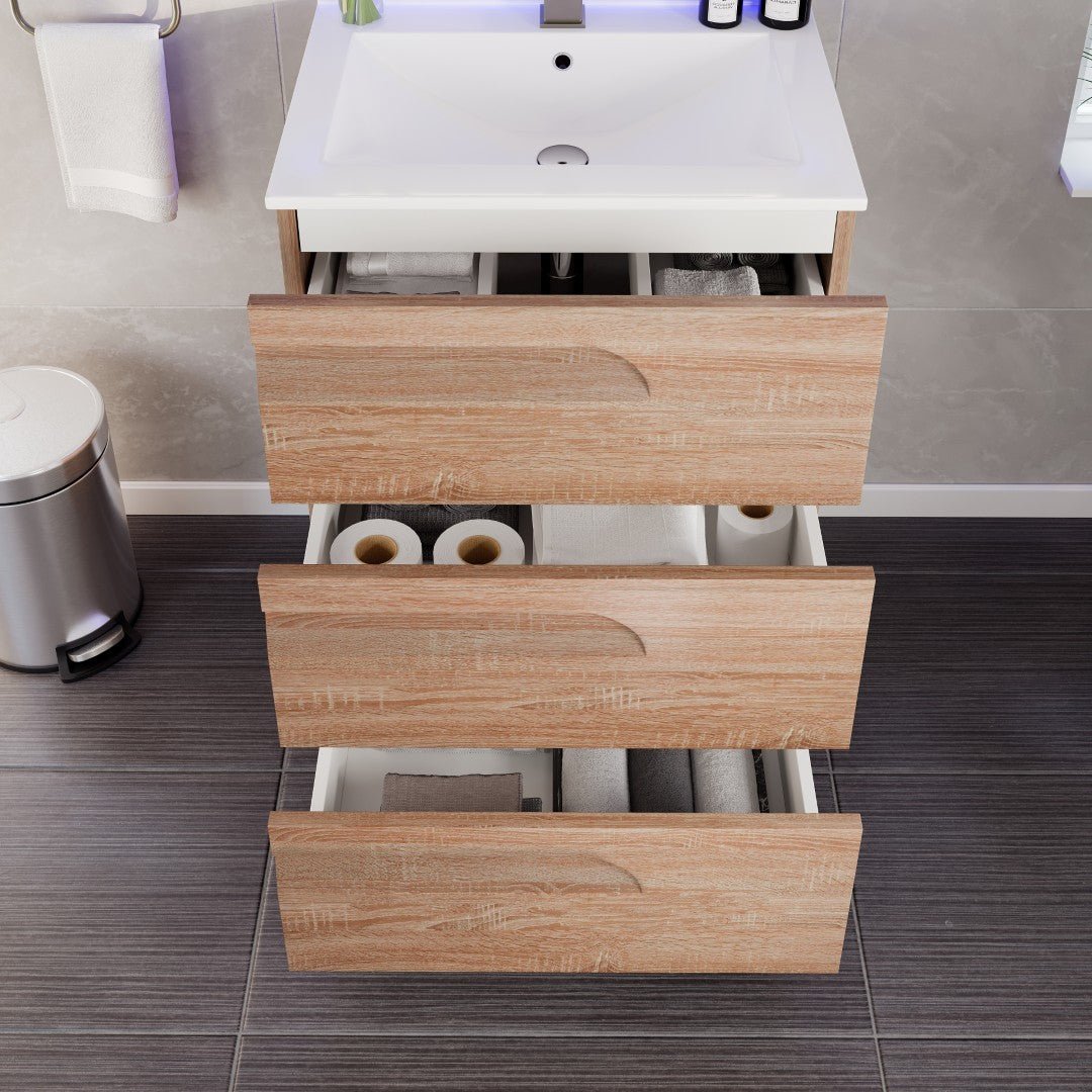 Joy 24 in. Maple Single Sink Freestanding Bath Vanity with Porcelain Top and Integrated Sink - Bathroom Vanity by Eviva