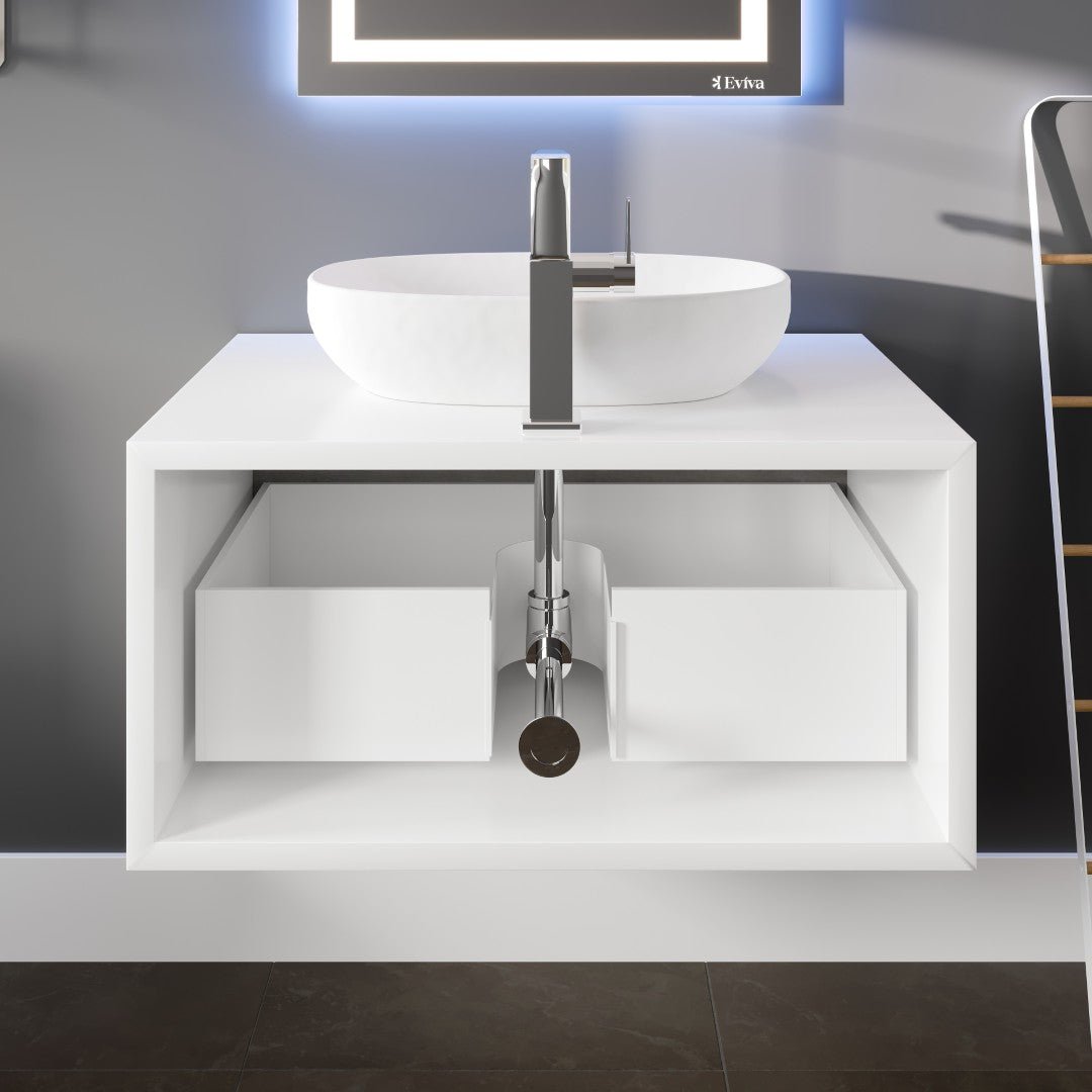 Santa Monica 30 in. Gray Wall Mount Single Sink Bath Vanity with Acrylic Top and Vessel Solid Surface Sink - Bathroom Vanity by Eviva