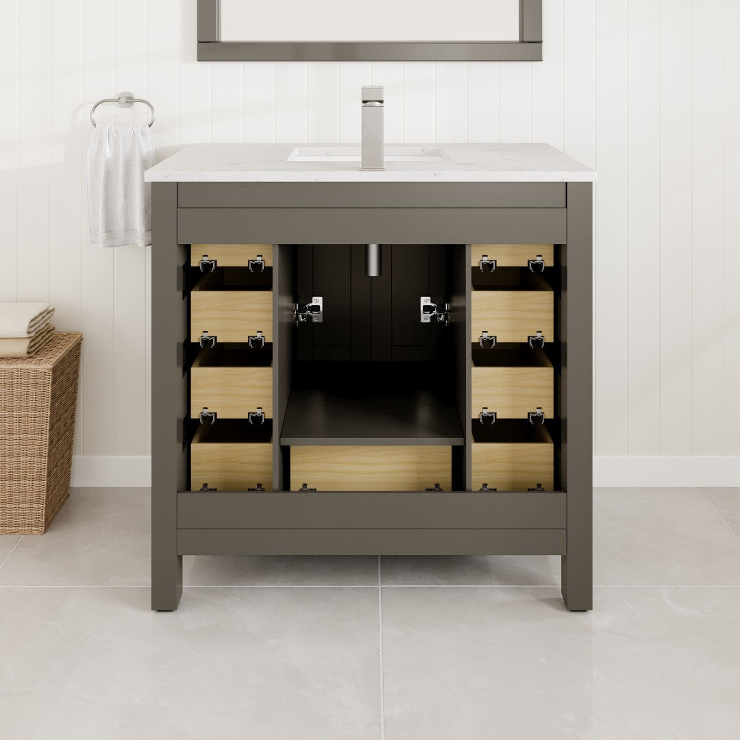 Hampton 36 in. Dark Gray Single Sink Bath Vanity with Carrara Quartz Top and Undermount Porcelain Sink