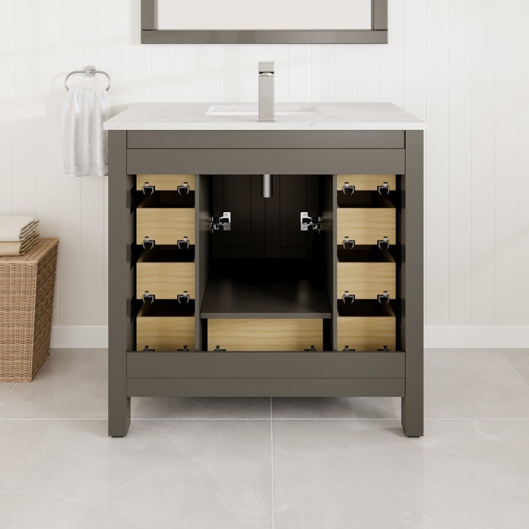 Hampton 36" x 18" Dark Gray Single Sink Bath Vanity with Carrara Quartz Top and Undermount Porcelain Sink - Bathroom Vanity by Eviva