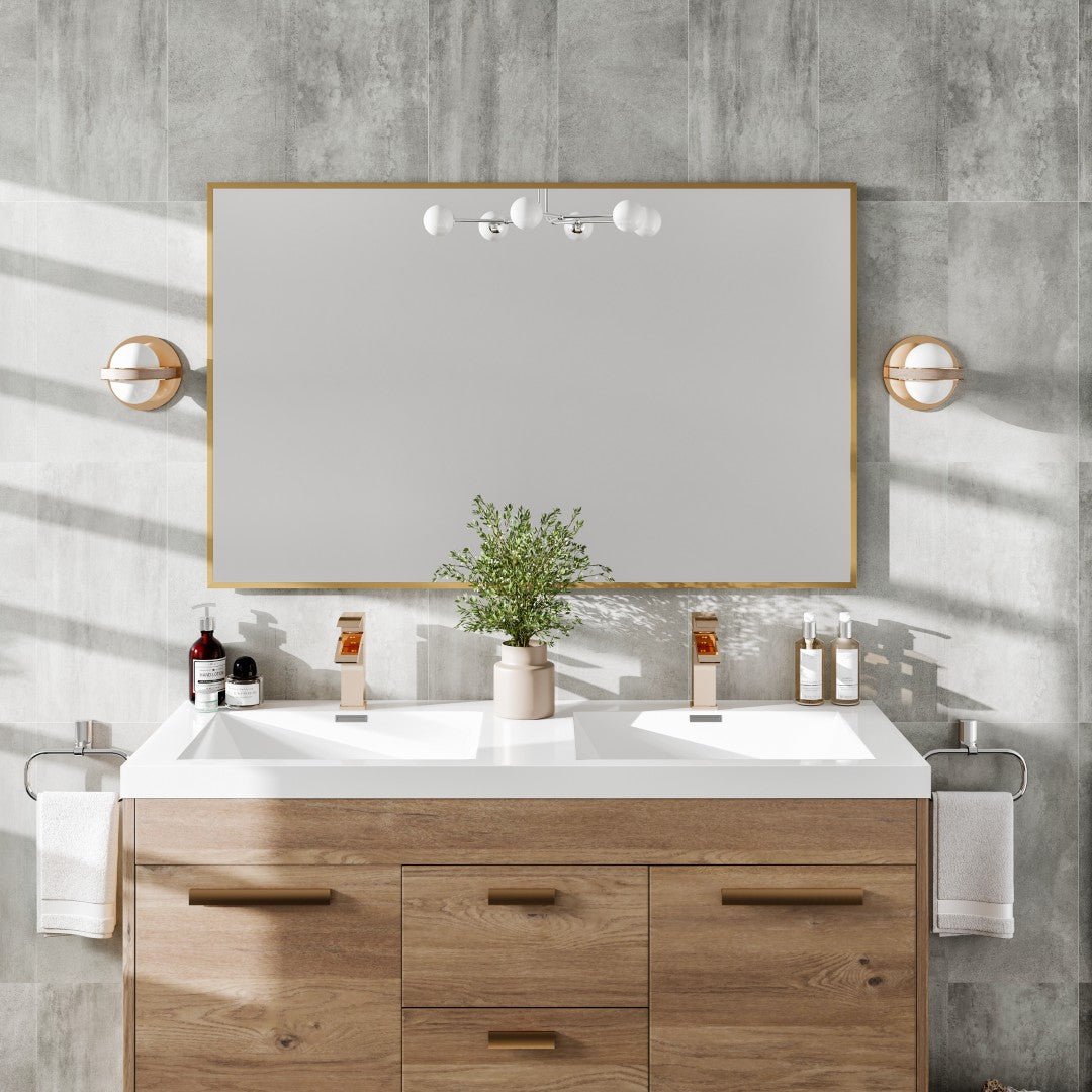 Eviva Aureline 48" x 30" Rectangular Gold Stainless Steel Framed Mirror - Mirror by Eviva