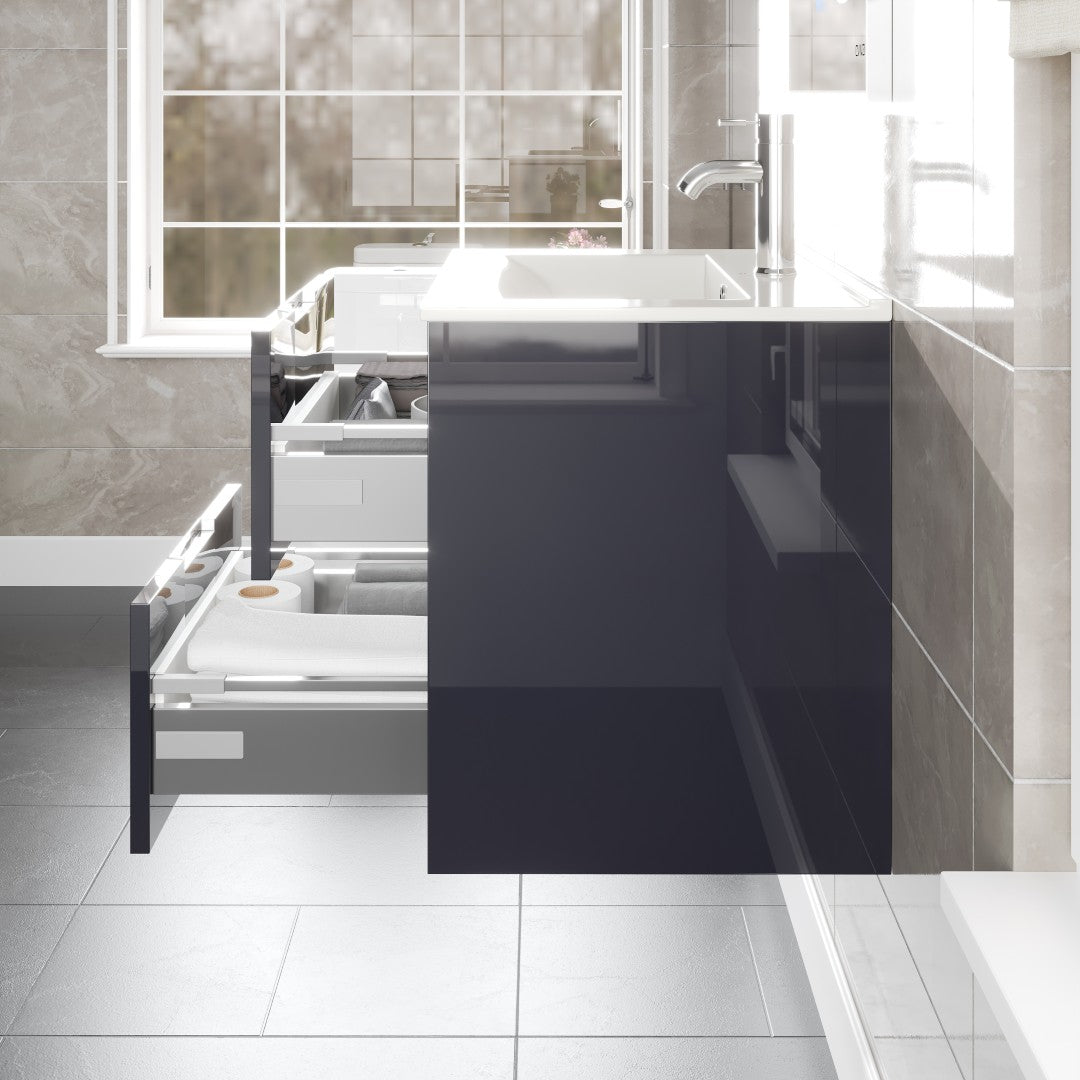 Luna 24 in. Dark Gray Wall Mount Single Sink Bath Vanity with Porcelain Top and Integrated Sink