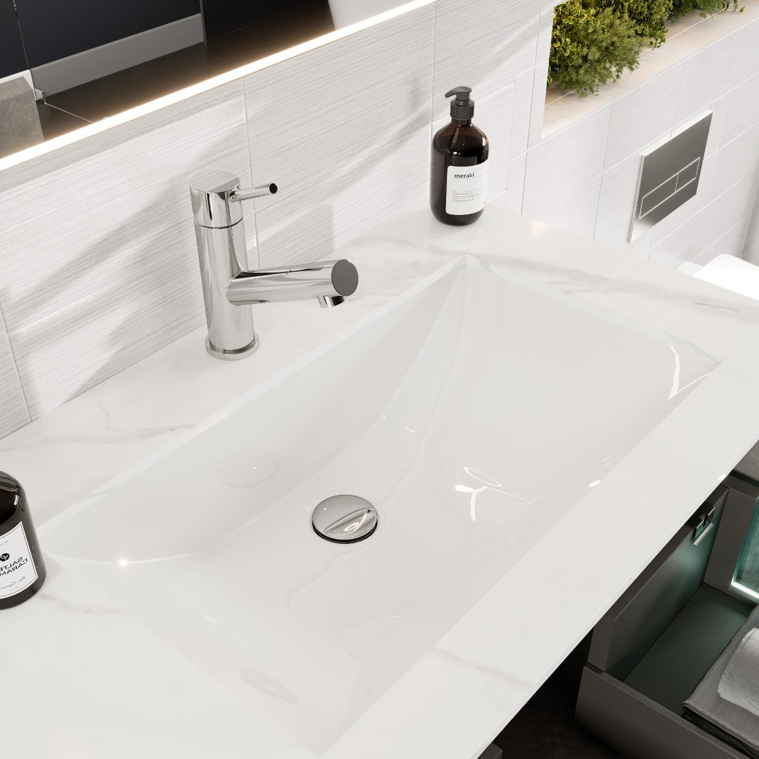 Aurora 60 in. Concrete Gray Wall Mount Double Sink  Bath Vanity with Carrara Quartz Top and Undermount Porcelain Sinks