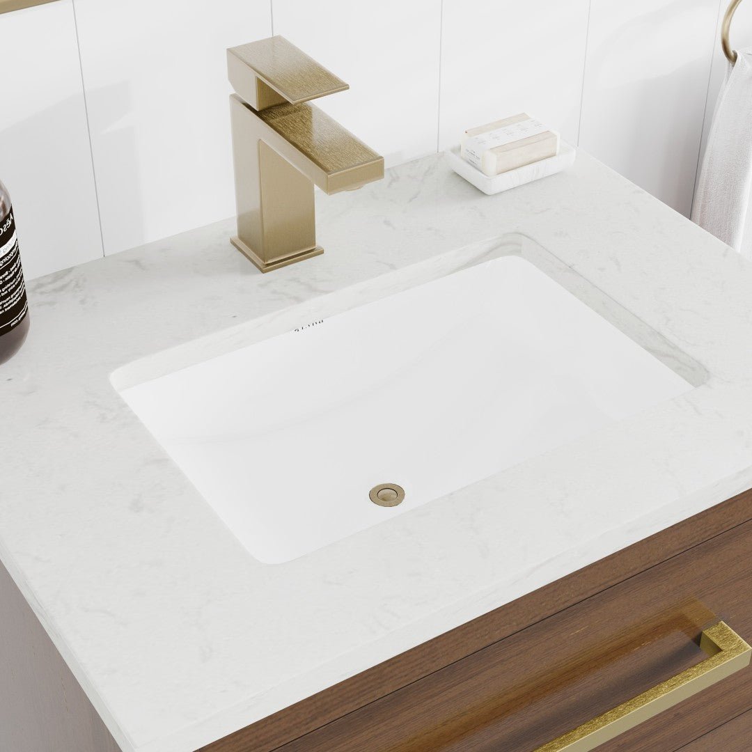 Curio 24 in. Walnut Single Sink Bath Vanity with Carrara Quartz Top and Undermount Porcelain Sink - Bathroom Vanity by Eviva