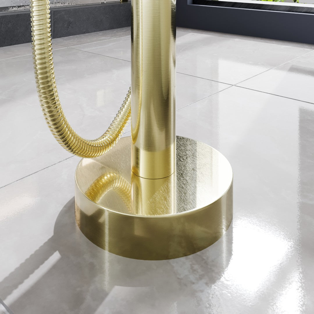 Eviva Modem Single-Handle Freestanding Tub Faucet with Hand Shower in Brushed Gold