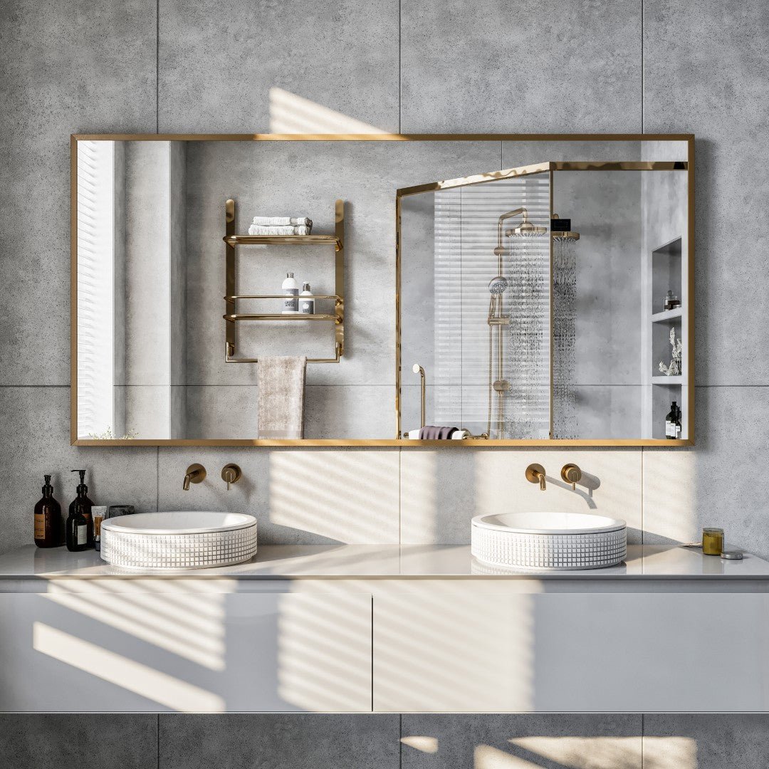 Eviva Aureline 60" x 30" Rectangular Gold Stainless Steel Framed Mirror - Mirror by Eviva