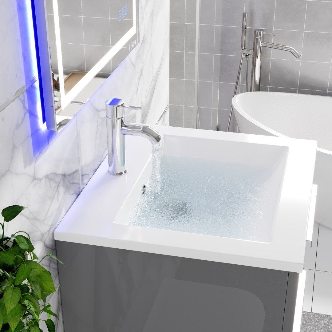 Deluxe 24 in. Gray Single Sink Bath Vanity with Porcelain Top and Integrated Sink - Bathroom Vanity by Eviva