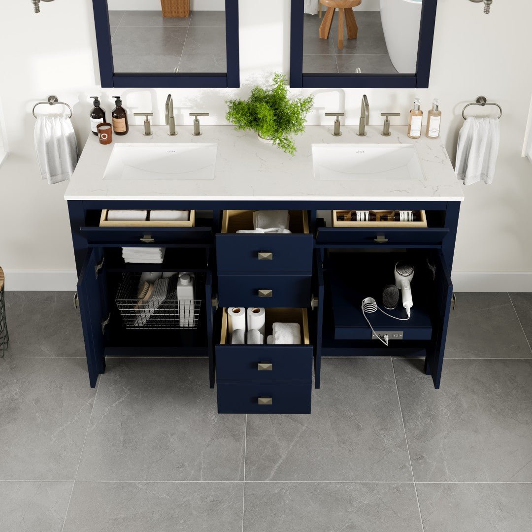 Artemis 60 in. Blue Double Sink Bath Vanity with Engineered Top and Undermount Porcelain Sinks - Bathroom Vanity by Eviva