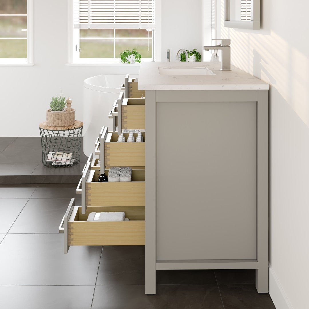 London 42 in. Gray Single Sink Bath Vanity with Carrara Quartz Top and Undermount Porcelain Sink - Bathroom Vanity by Eviva