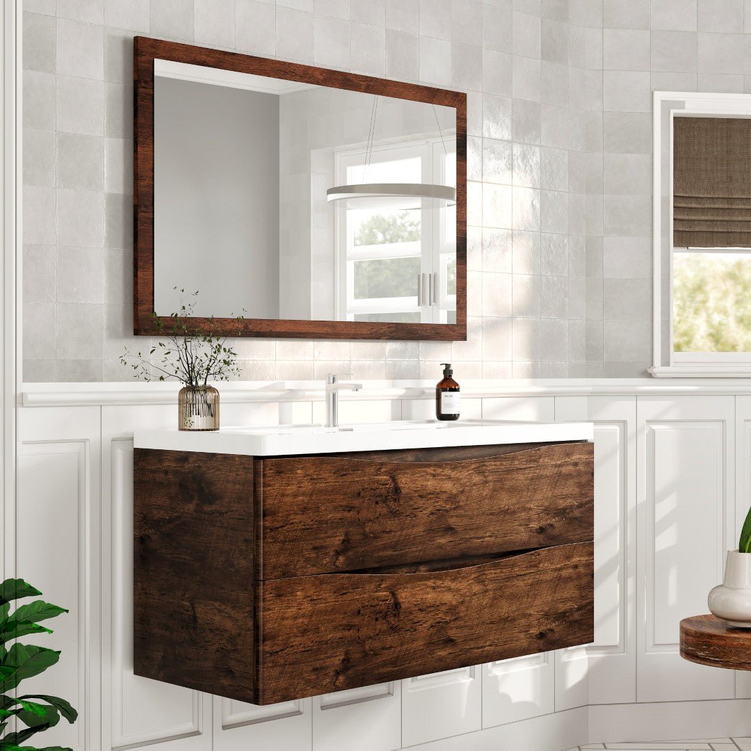 Eviva Sun 48" x 30" Rectangular Rosewood Wooden Framed Mirror - Mirror by Eviva