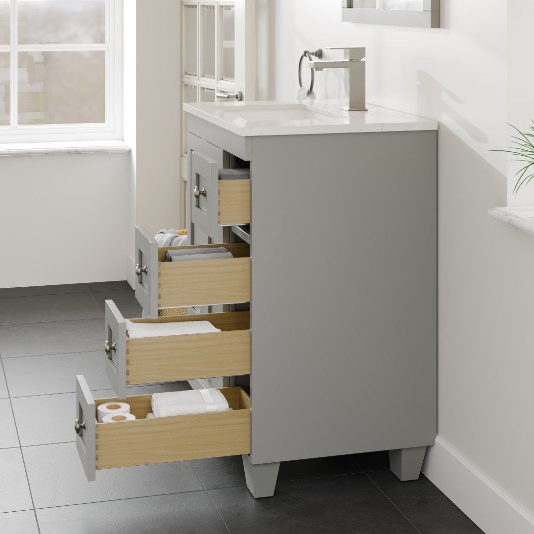 Acclaim 24 in. Gray Single Sink Bath Vanity with Carrara Quartz Top and Undermount Porcelain Sink - Bathroom Vanity by Eviva