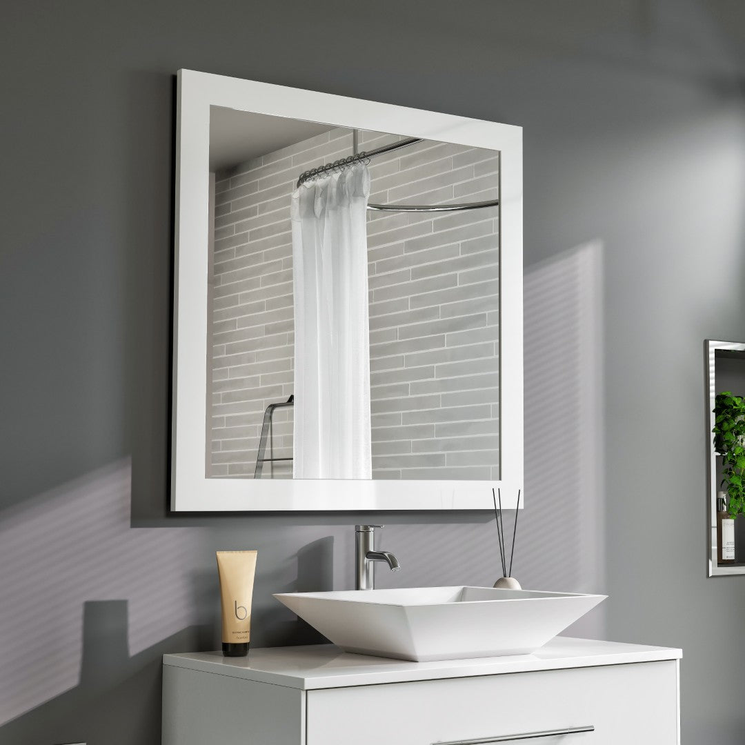 Eviva Sun 30" x 30" Square White Wooden Framed Mirror