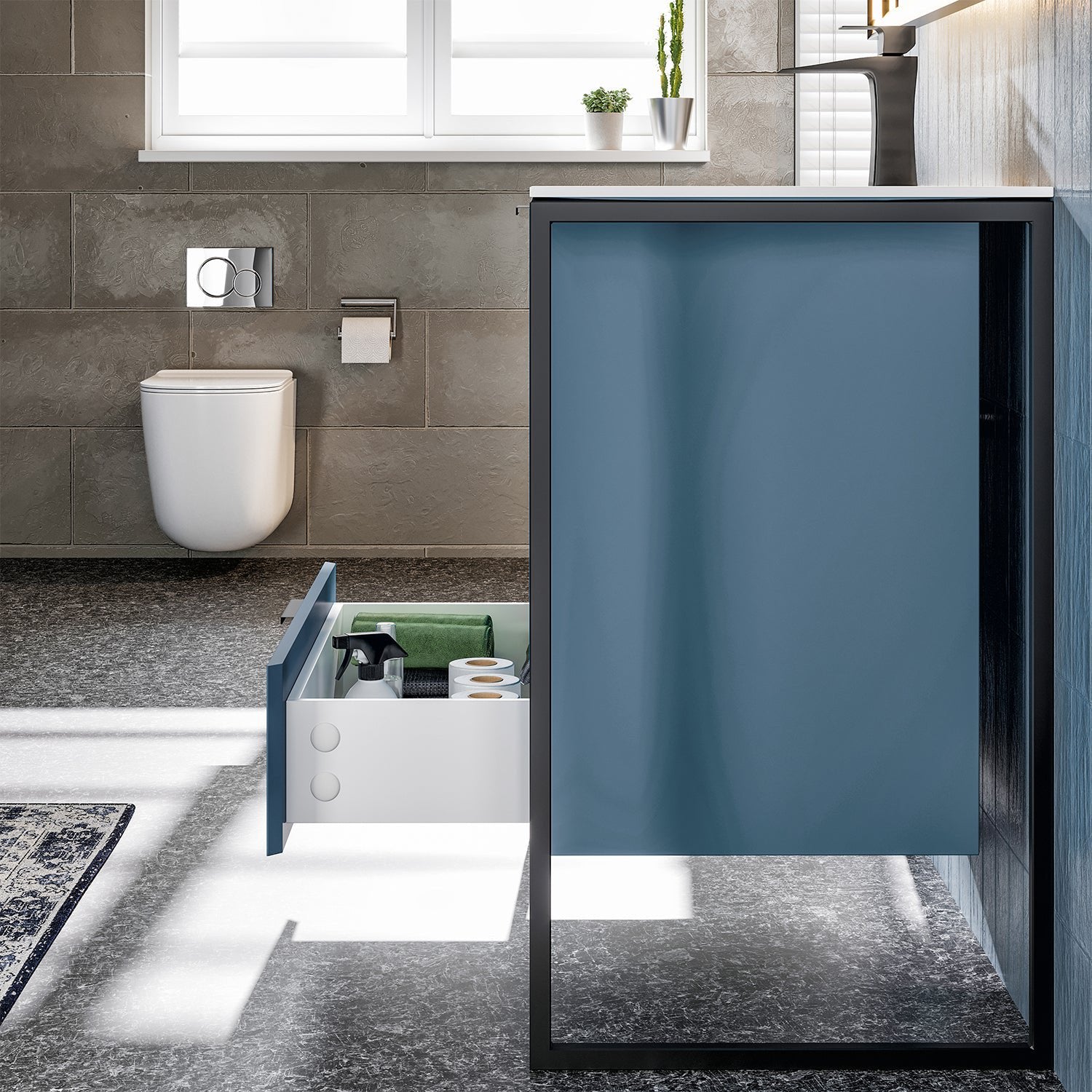 Moma 32 in. Blue Wall Mount Single Sink Bath Vanity with Solid Surface Top and Integrated Sink