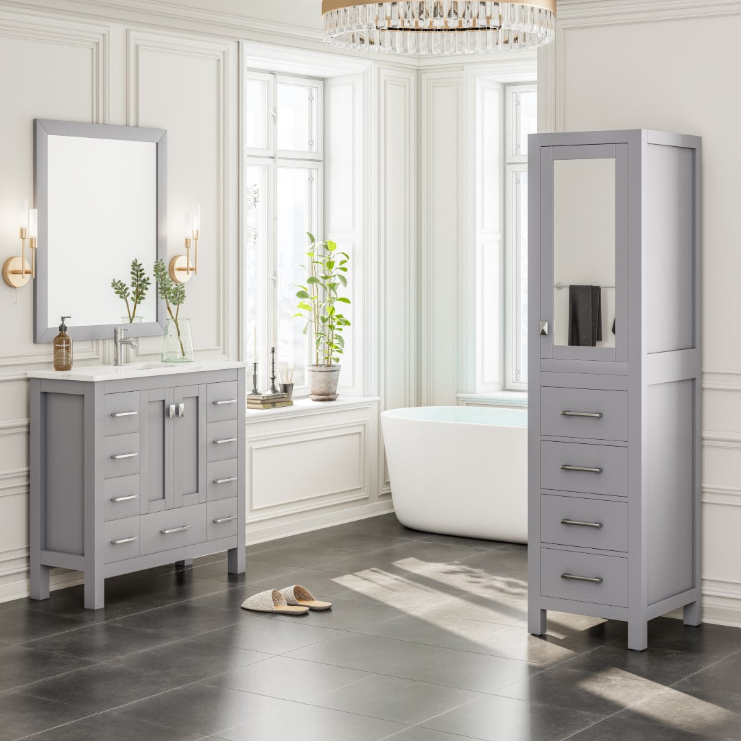 Eviva Aberdeen 18 in. W x 20 in. D Gray Freestanding Linen Cabinet