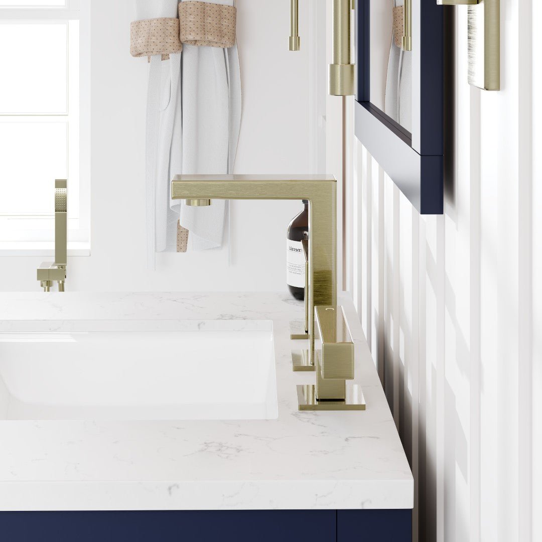 Eviva Sleek 2 - Handle Waterfall Widespread Bathroom Faucet with Deckplate Included in Brushed Gold - Bathroom Faucet by Eviva
