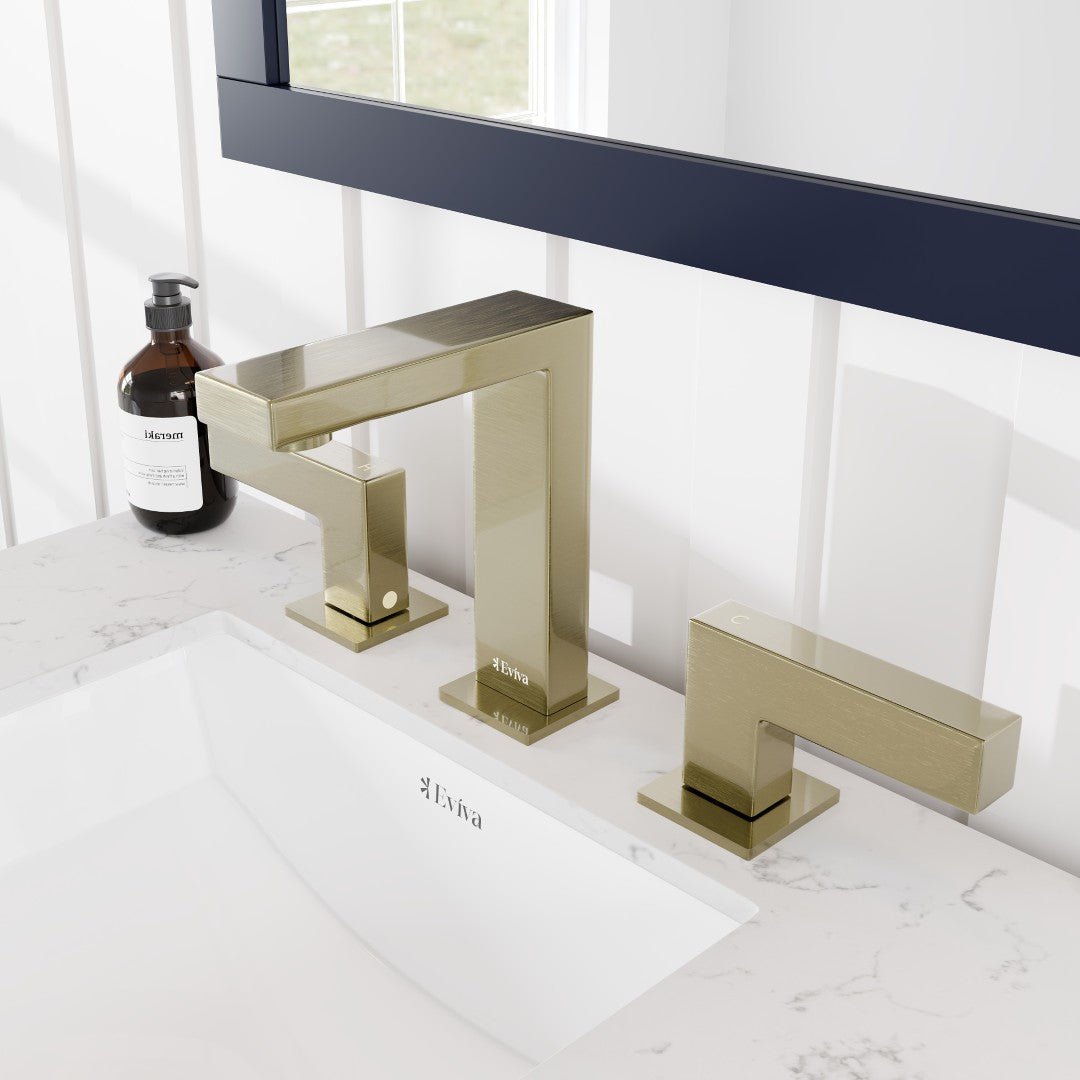 Eviva Sleek 2 - Handle Waterfall Widespread Bathroom Faucet with Deckplate Included in Brushed Gold - Bathroom Faucet by Eviva