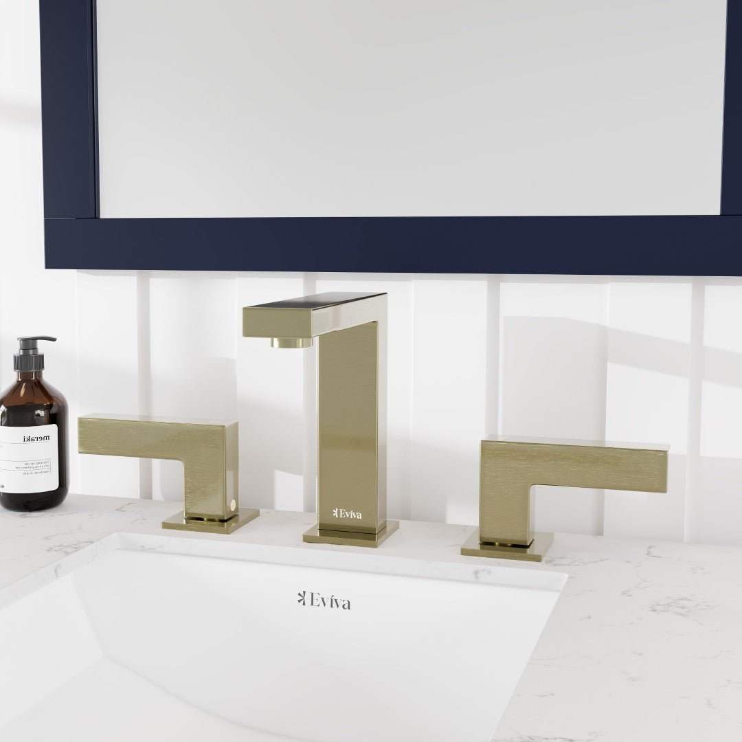 Eviva Sleek 2 - Handle Waterfall Widespread Bathroom Faucet with Deckplate Included in Brushed Gold - Bathroom Faucet by Eviva